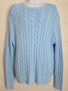 Polo By Ralph Lauren Men's Cable Knit Light Blue Crewneck Sweater Size XL